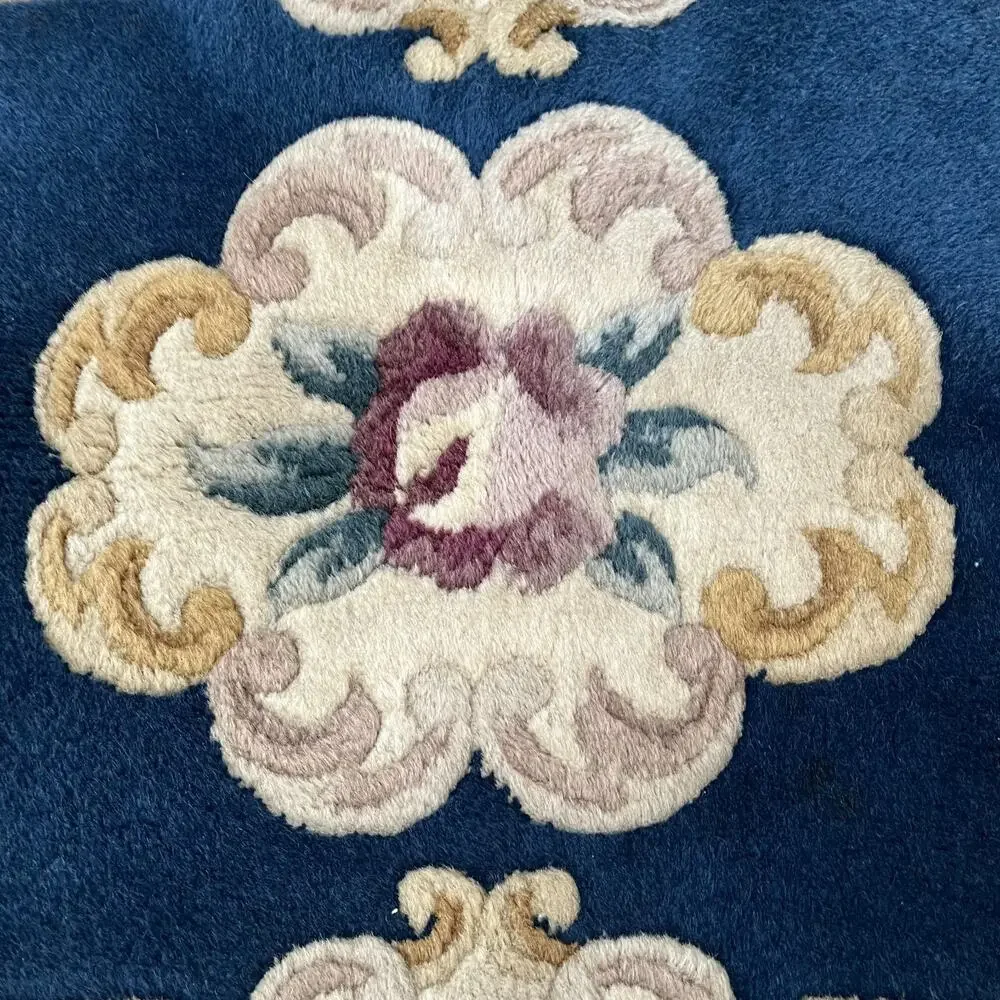Blue Chinese Hand Knotted Aubusson Wool Rug 39